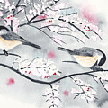 Chickadees in Winter with Red Berries